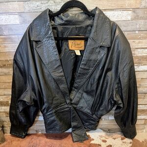 Vintage Genuine Leather Rene Lined Short Black Jacket